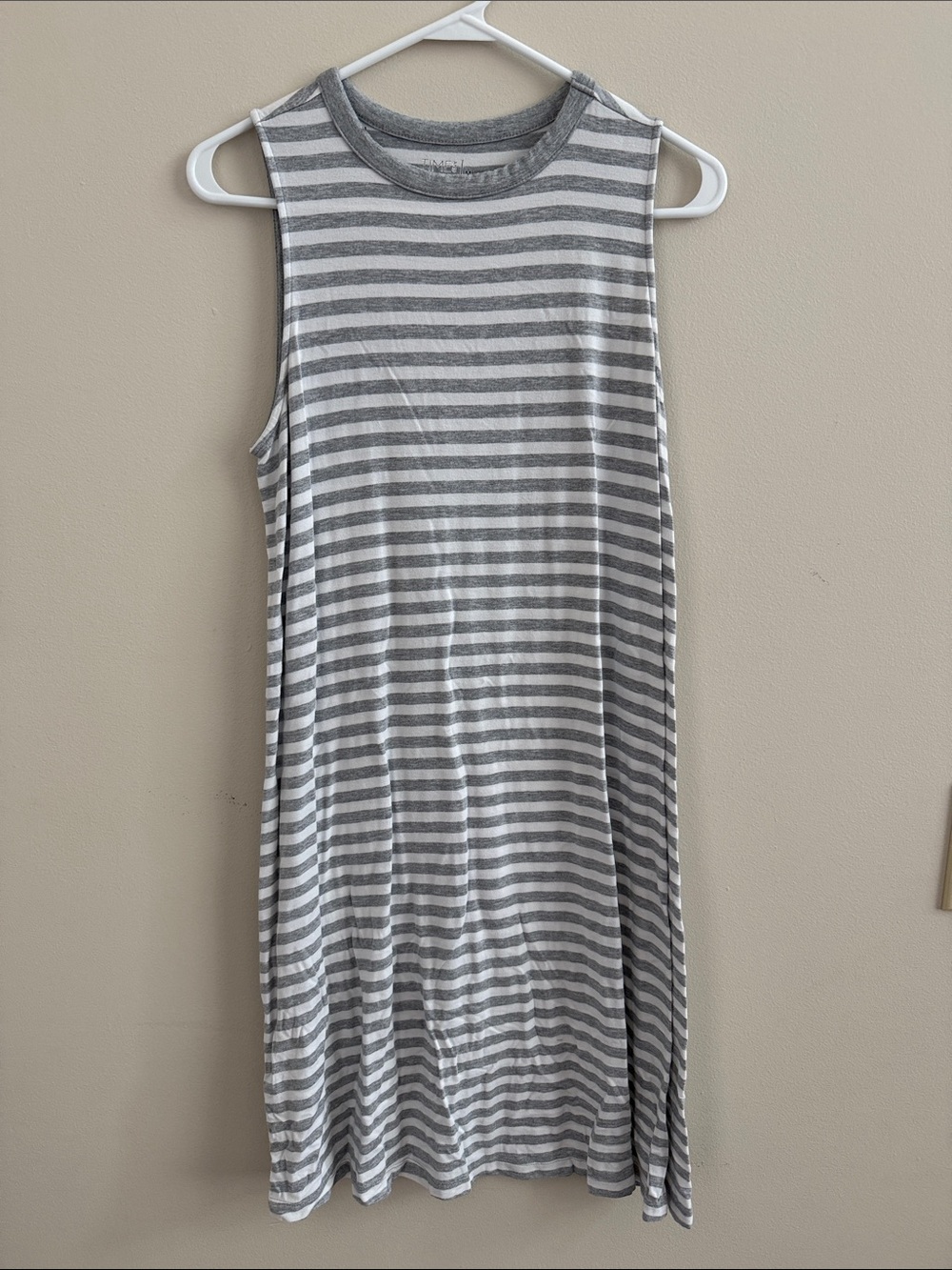 Time and Tru Gray and White Striped Midi Tank Dress